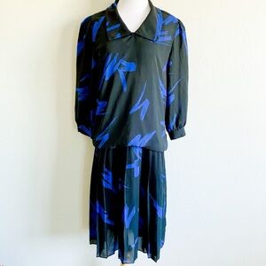Vintage 80s Blake Collar Dress with Pleated Skirt